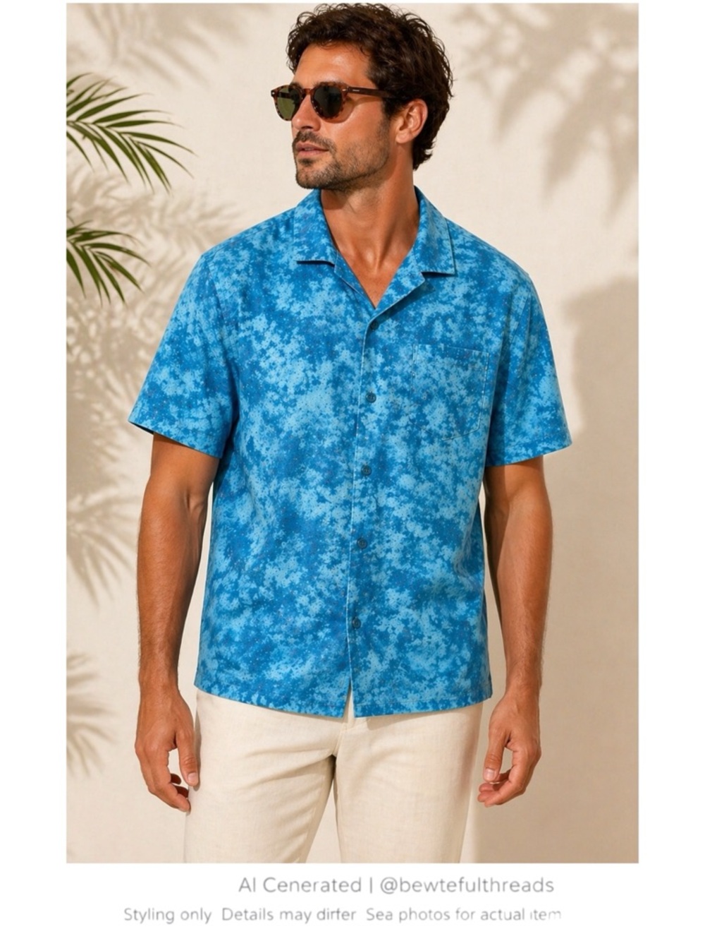 FAR WEST XL blue tie dye effect perforated modern fit camp shirt front pocket
